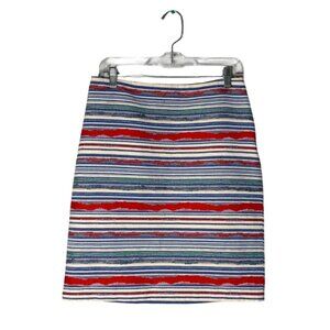 J. McLaughlin Multicolor Striped Pencil Skirt Jacquard White Blue Red Size 6